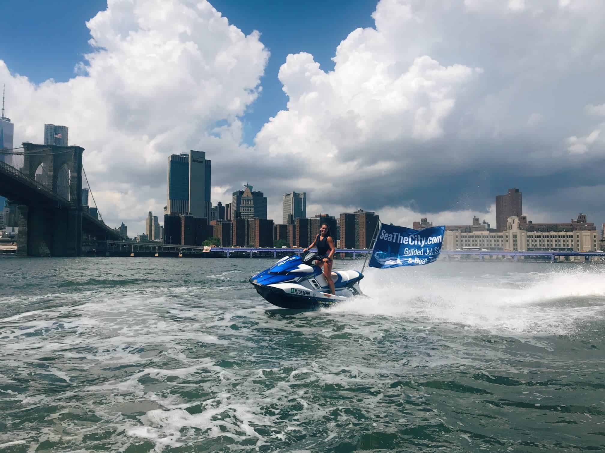 Riding a jet ski